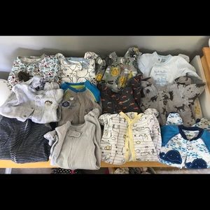 Lot of 13 boys newborn footie PJs